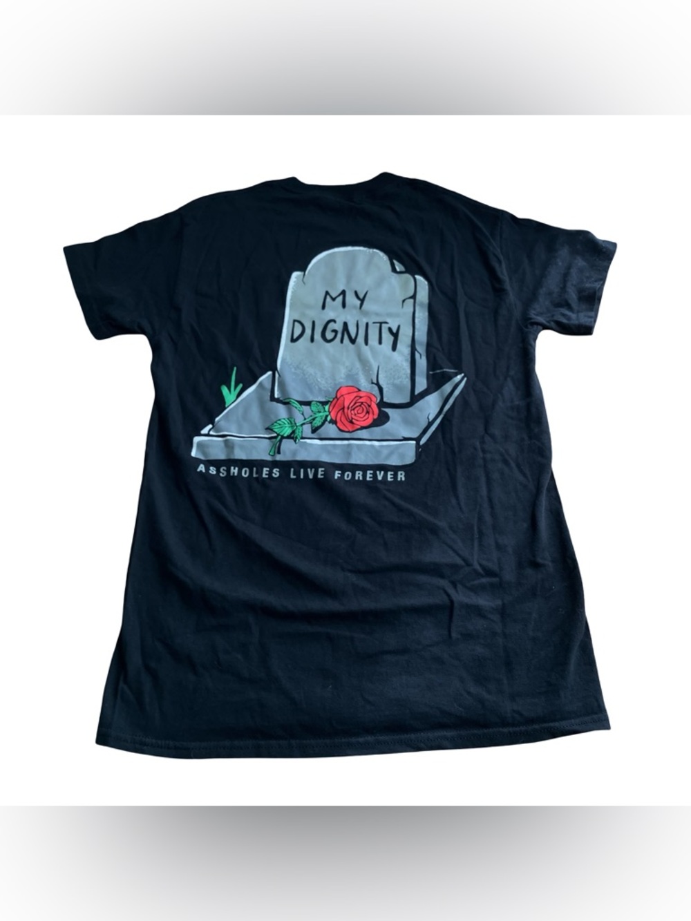 Linda Finegold Assholes Live Forever black "My Dignity" tee Size S RIP